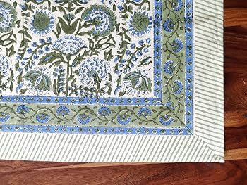 ATOSII Clover Blue 100% Cotton Rectangle Fall Tablecloth, Handblock Floral Linen Table Cloth for ... | Amazon (US)