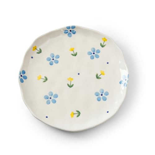 Koythin Floral Ceramic Dinner Plates, 8" Microwave Safe Dishes for Pasta, Modern Rustic Appetizer Plate for Salad Fruits Dessert Cake (Yellow Tulip) | Amazon (US)