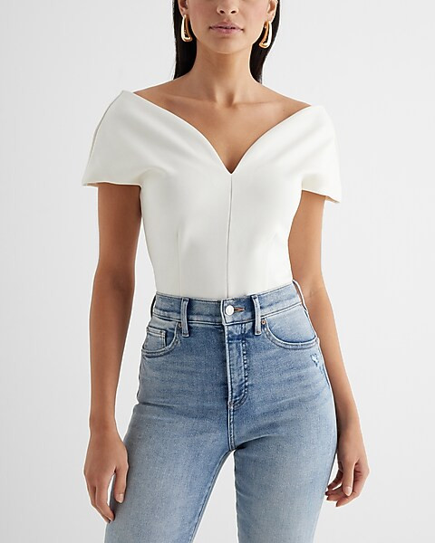 Fitted Ponte Sweetheart Neckline Off The Shoulder Bodysuit | Express