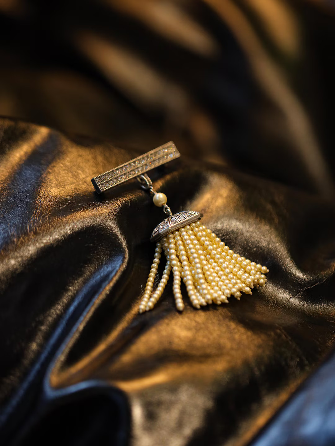 Vintage Pearl Tassel Brooch – White Gold Plated Swarovski Crystal Bar Pin | Etsy (US)