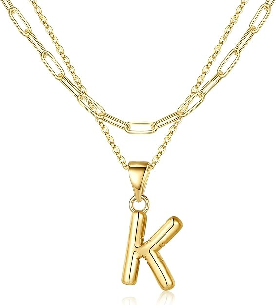 Turandoss Personalized Bubble Letter Necklace - Layered Gold Initial Necklaces for Women, Dainty ... | Amazon (US)
