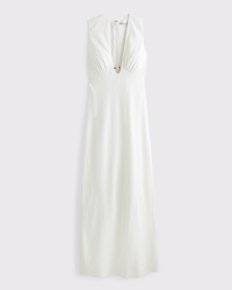 Beaded Plunge Linen-Blend Maxi Dress | Abercrombie & Fitch (US)