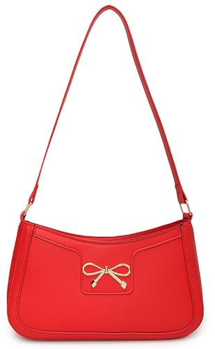 AIPJOY Small Shoulder Bag For Women,Bow Shoulder Handbags Trendy Y2k PU Leather Purses (Red) | Amazon (US)