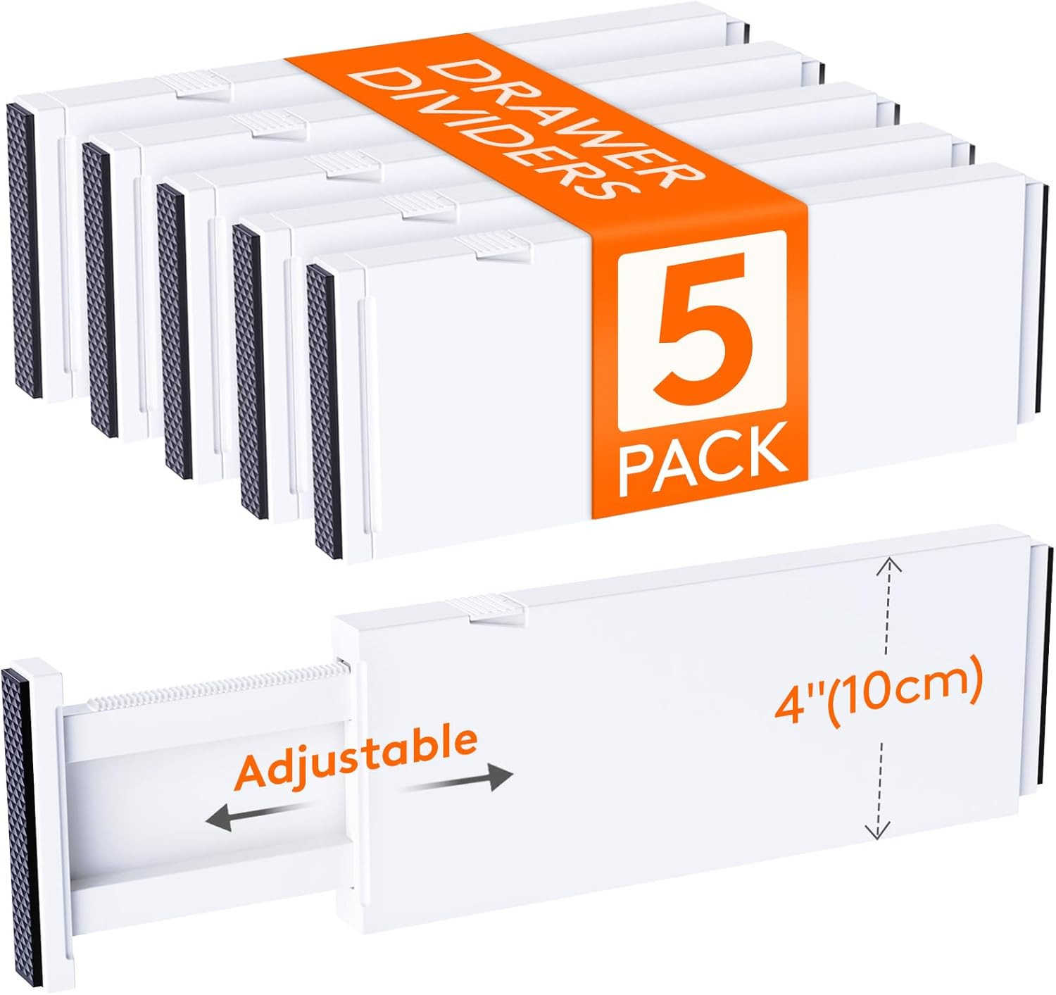 Lifewit 5 Pack Drawer Dividers Plastic 4" High, 11-17" Adjustable Drawer Organizers for Clothes, ... | Amazon (US)