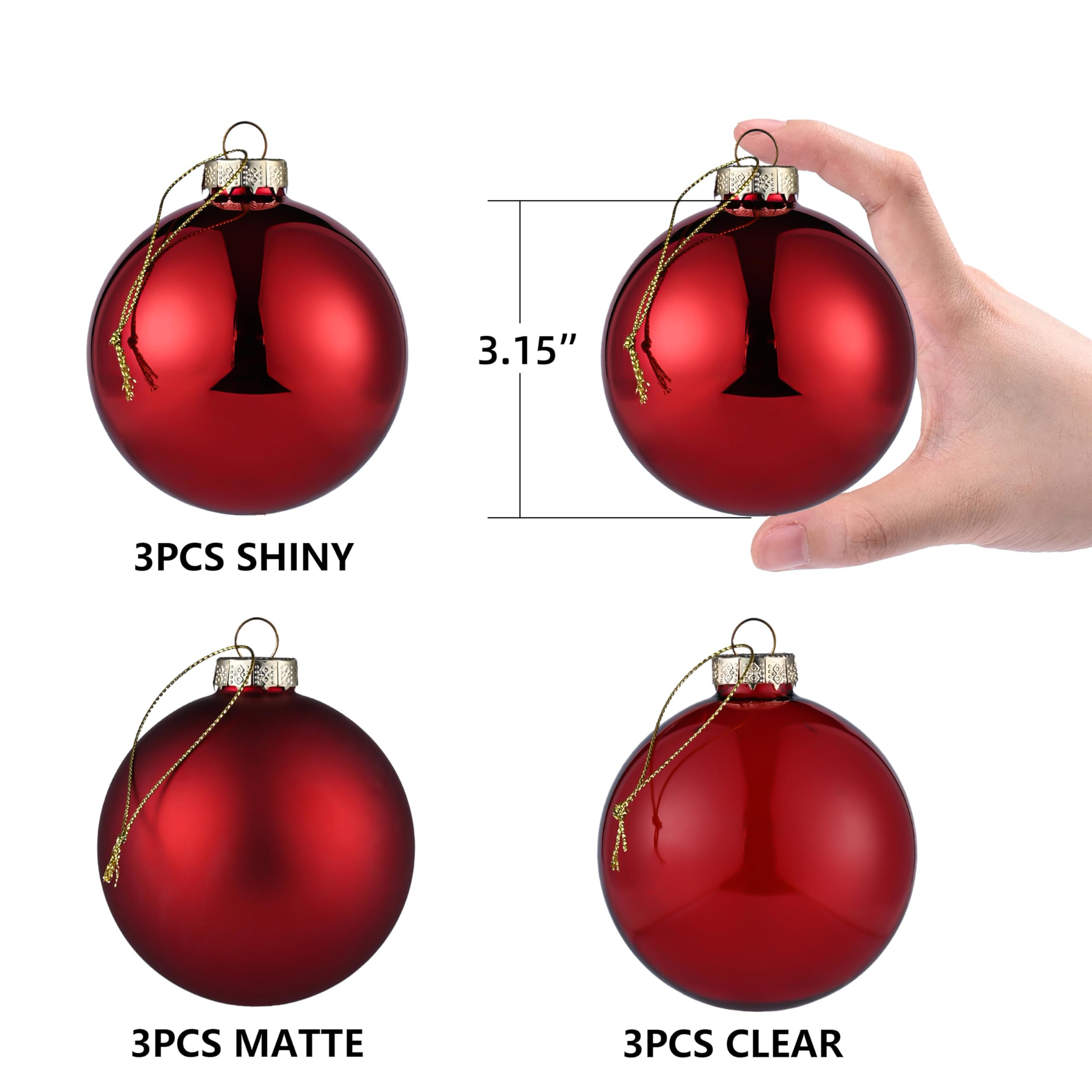 Red Glass Christmas Ornaments, Red Ornaments for Christmas Tree, 3.15’’ Glass Ball Ornaments,... | Amazon (US)