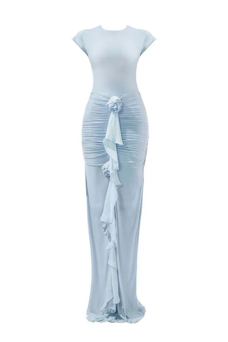 SKYE BABY BLUE FITTED BACKLESS MAXI DRESS | Deme By Gabriella | CULT MIA | CULT MIA UK LTD