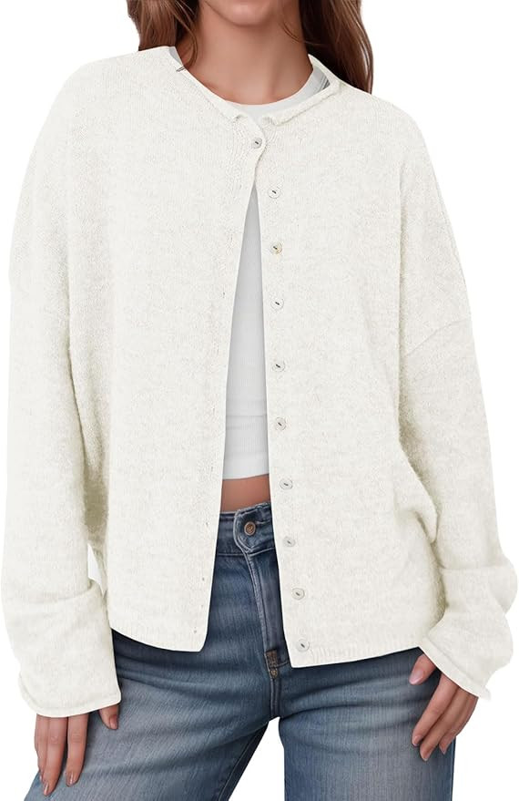 Saodimallsu Womens Button Up Cardigan Sweaters Long Sleeve Crew Neck Fall Soft Lightweight Knit L... | Amazon (US)