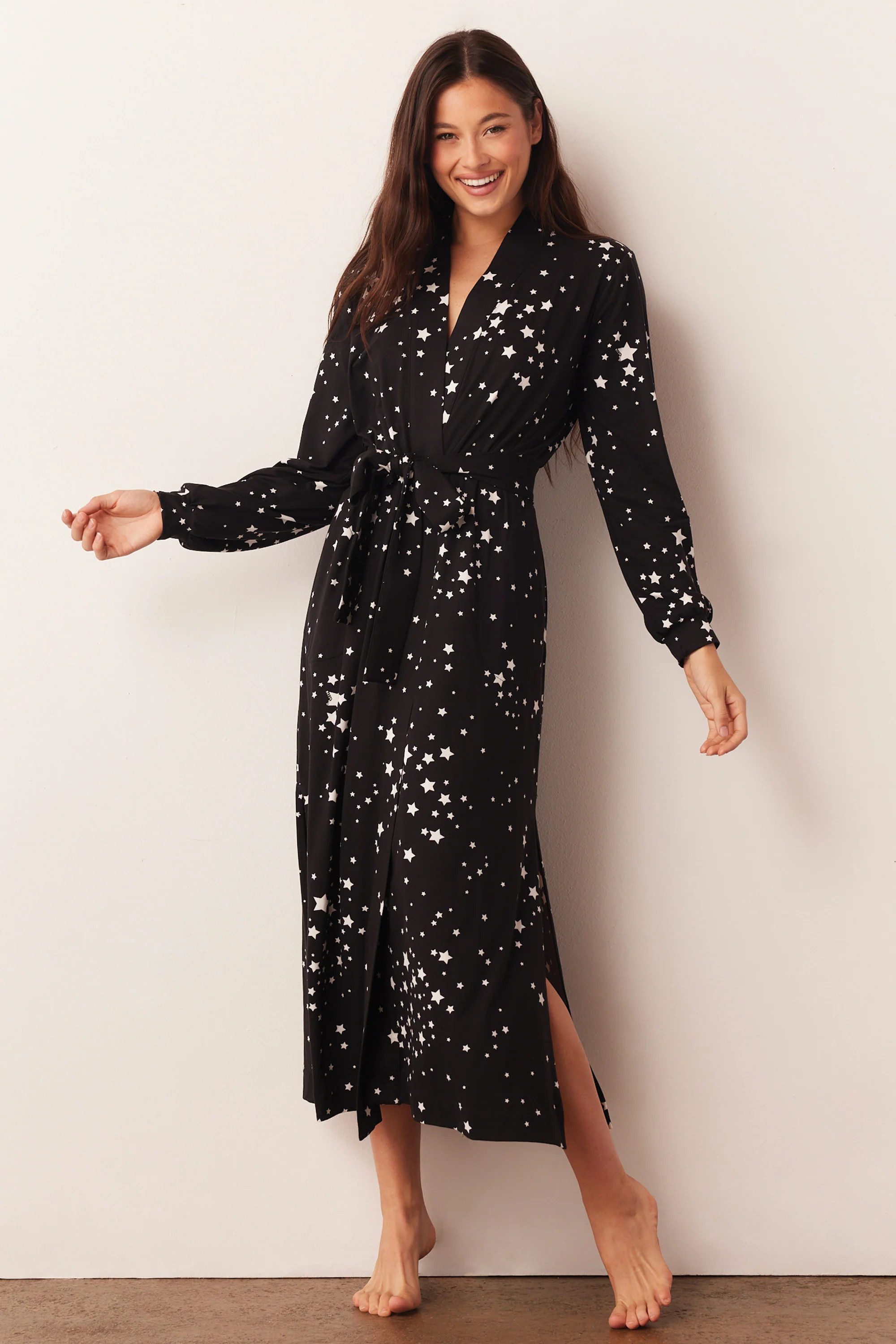 Skyler Banded Long Robe | Black Stars | MASONgrey