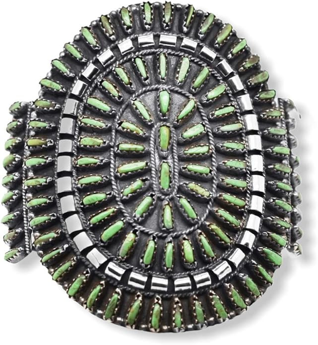 Genuine Gaspeite Cuff Bracelet, Sterling Silver, Petit Point Style, Authentic Navajo Native Ameri... | Amazon (US)