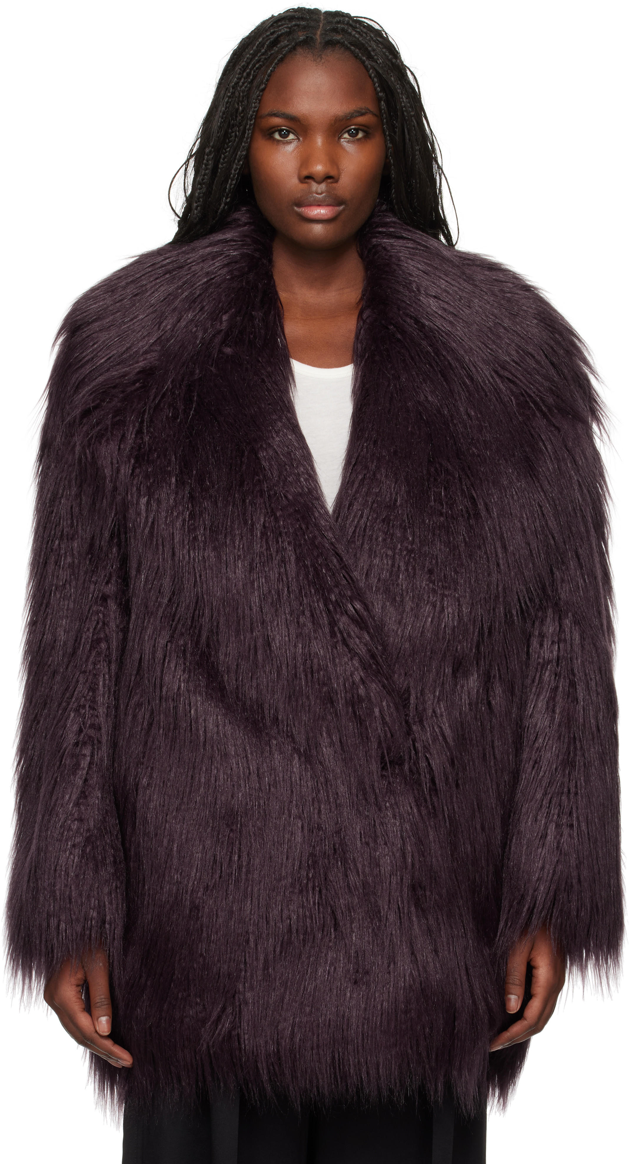 The Frankie Shop Burgundy Miley Faux-Fur Coat | SSENSE