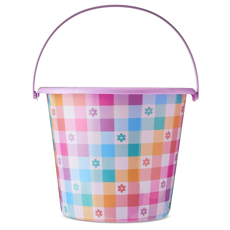 Jumbo Gingham Flowers Plastic Bucket, Multicolor, 11" x 9", Easter by Way To Celebrate | Walmart (US)