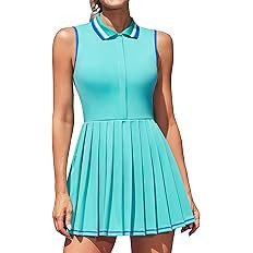 ATTRACO Women Tennis Dresses Ribbed Polo Golf Dress Half Zip Pleated Workout Dress with Built in ... | Amazon (US)
