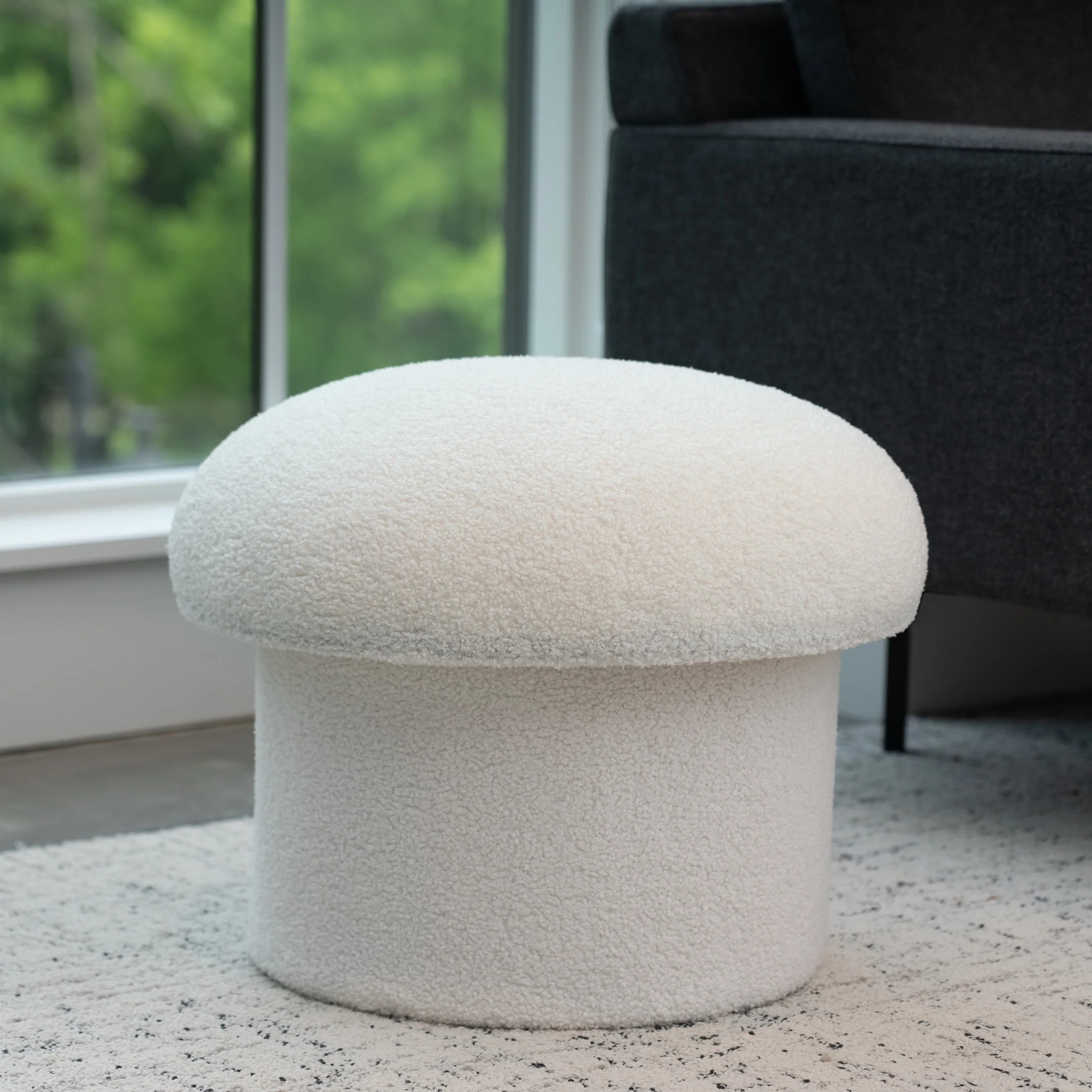 Mainstays Boucle Mushroom Upholstered Storage Ottoman, Cream | Walmart (US)