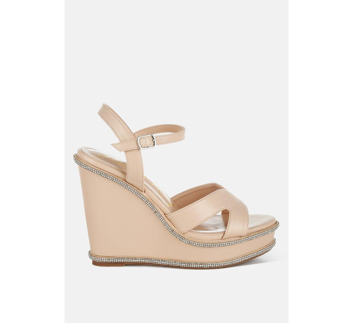 London Rag Regina Rhinestones Embellished Wedge Sandals - Beige | Macy's