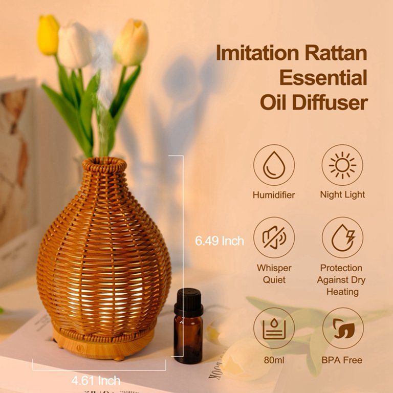 Essential Oil Diffuser Rattan Mist Humidifiers Aromatherapy Diffusers with Waterless Shut-Off Pro... | Walmart (US)