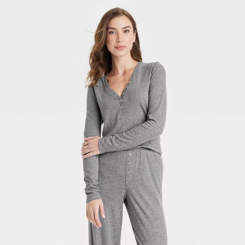 Women's Ribbed Henley Pajama Top - Auden™ | Target