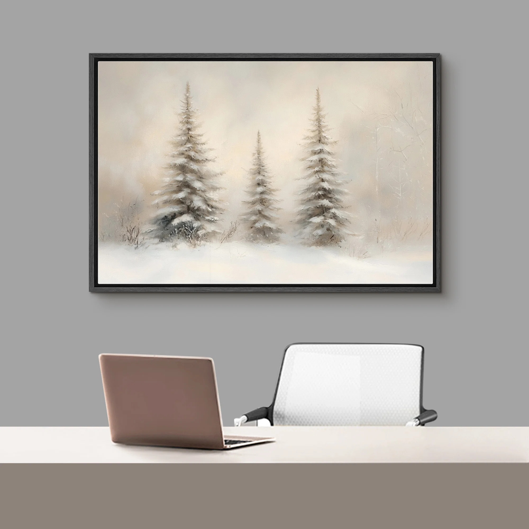 IDEA4WALL Christmas Vintage Winter Landscape Pine Tree Holiday Neutral Decor Framed Canvas Print ... | Wayfair North America