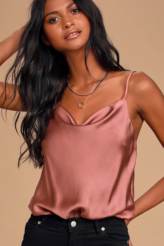 Emmerson Rusty Rose Satin Sleeveless Cowl Neck Bodysuit | Lulus (US)