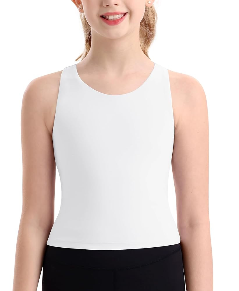 DOCUMO Girls Tank Tops Double Lined Racerback Crop Tops for Kids Sleeveless Workout Tops for Danc... | Amazon (US)