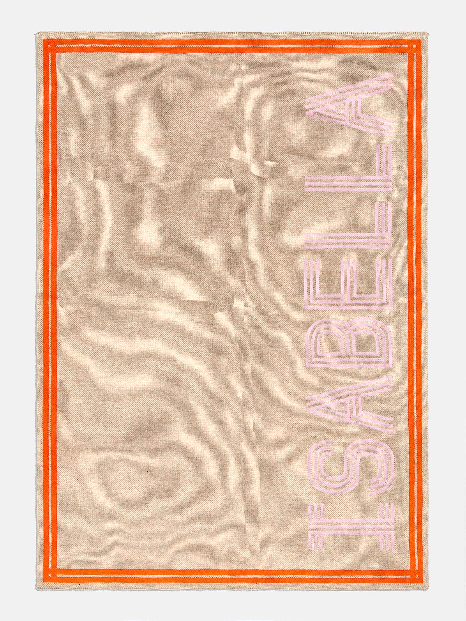 Your Name In Stripes Custom Blanket - Tan / Pink | BaubleBar (US)