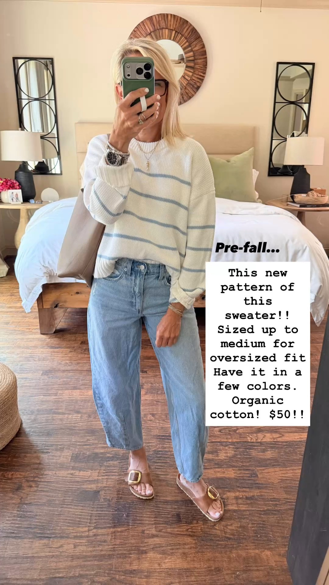 This new sweater pattern is SO good for pre-fall! 🤍💙 It’s organic cotton, just $50, and I sized up to a medium for a relaxed, oversized fit. I have it in a few colors and love it with denim for an easy transition into fall.

💡 LTK MADE EASY
❤️ Heart = Support my posts!
🔖 Save = Get sale & restock alerts
📋 Lists = Keep favorites organized
📲 Share = Send lists and products to a friend. Hello, Christmas List!
💬 Comment = Ask me anything about what I’m wearing.:-)

#LTKootd #LTKOver40 #LTKSaleAlert