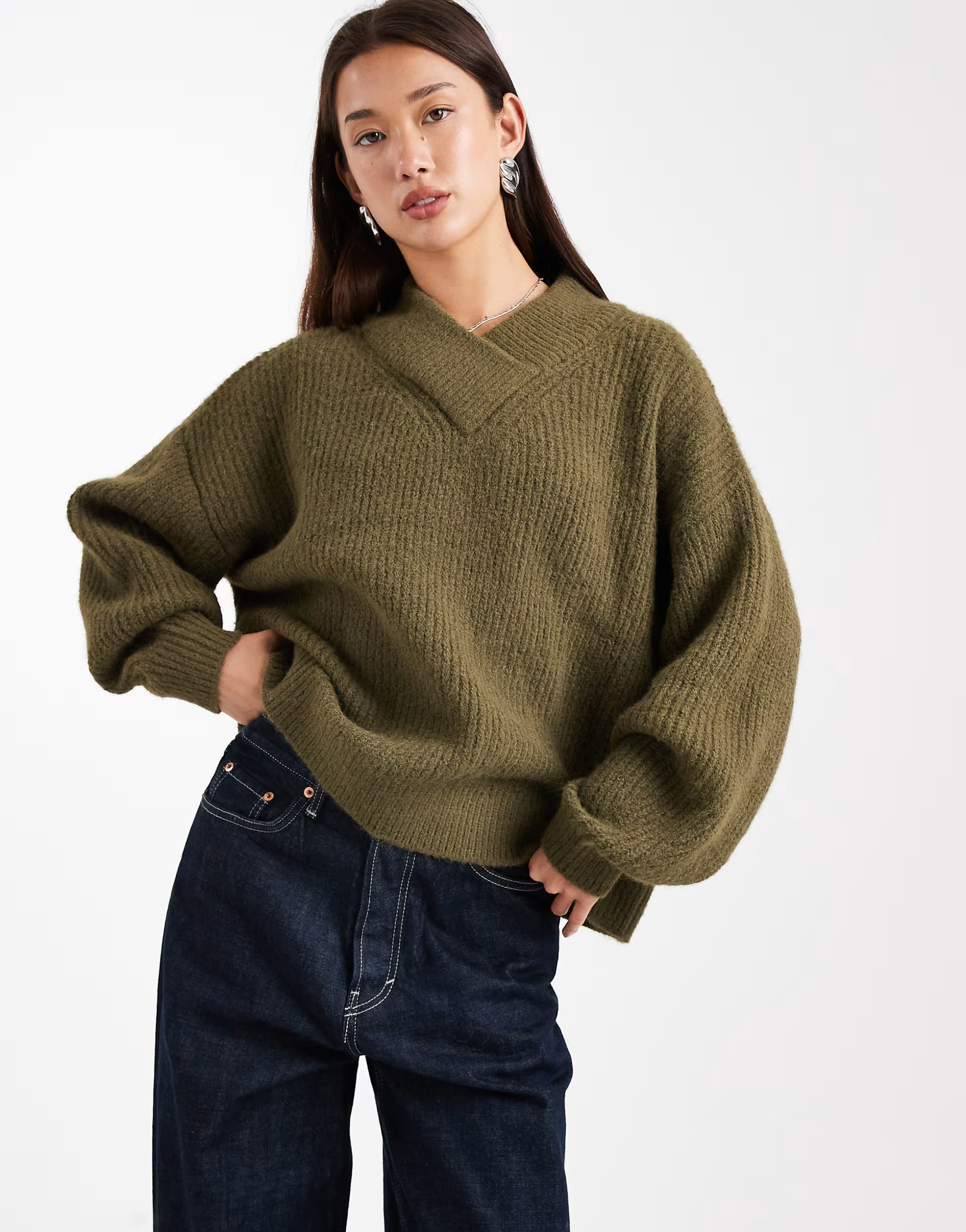 ASOS DESIGN v neck jumper in green - MGREEN | ASOS (Global)