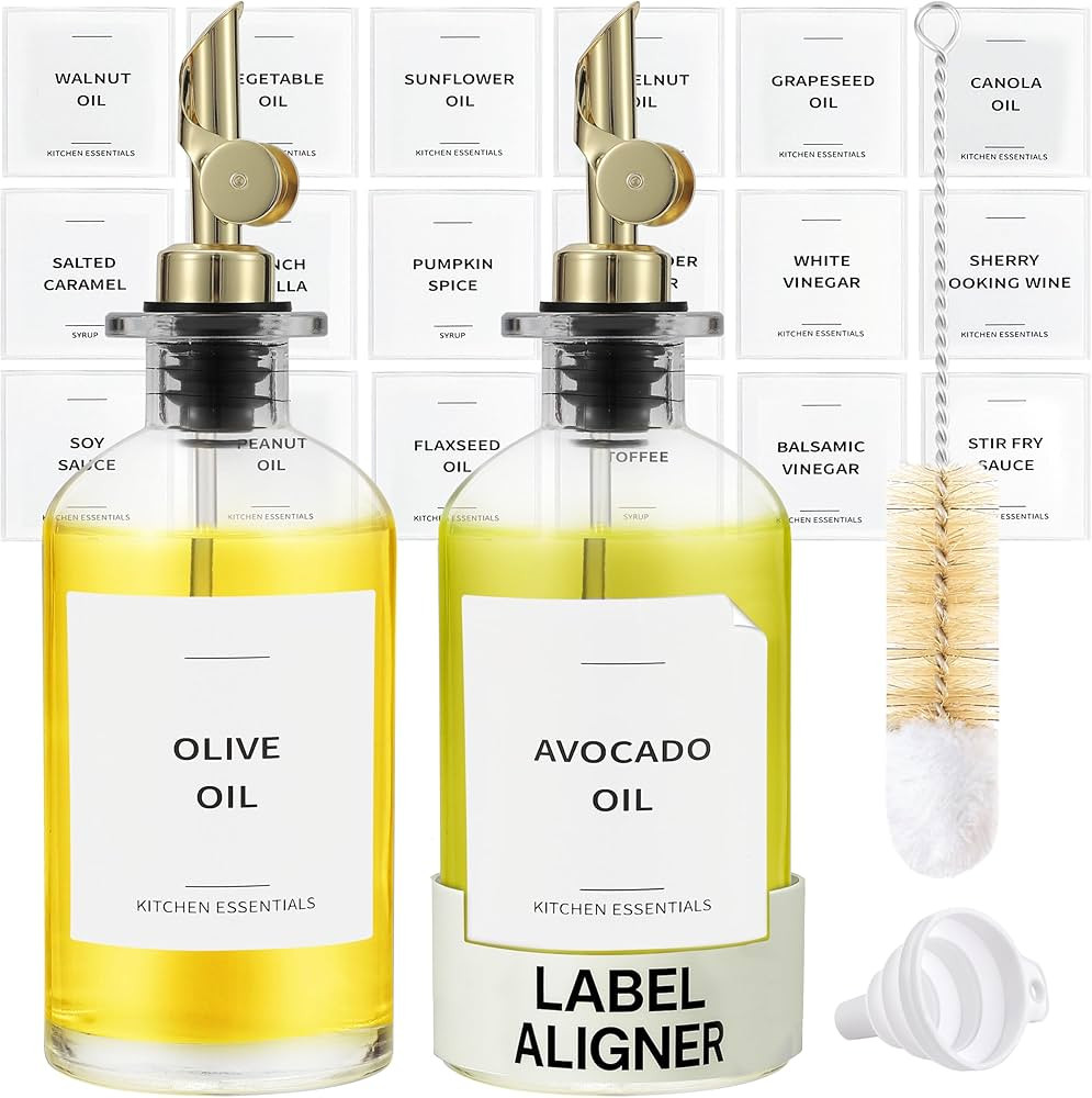 Olive Oil Dispenser Bottle - Includes 55 Kitchen Essential Labels - Cooking Oil Bottles for Kitch... | Amazon (US)