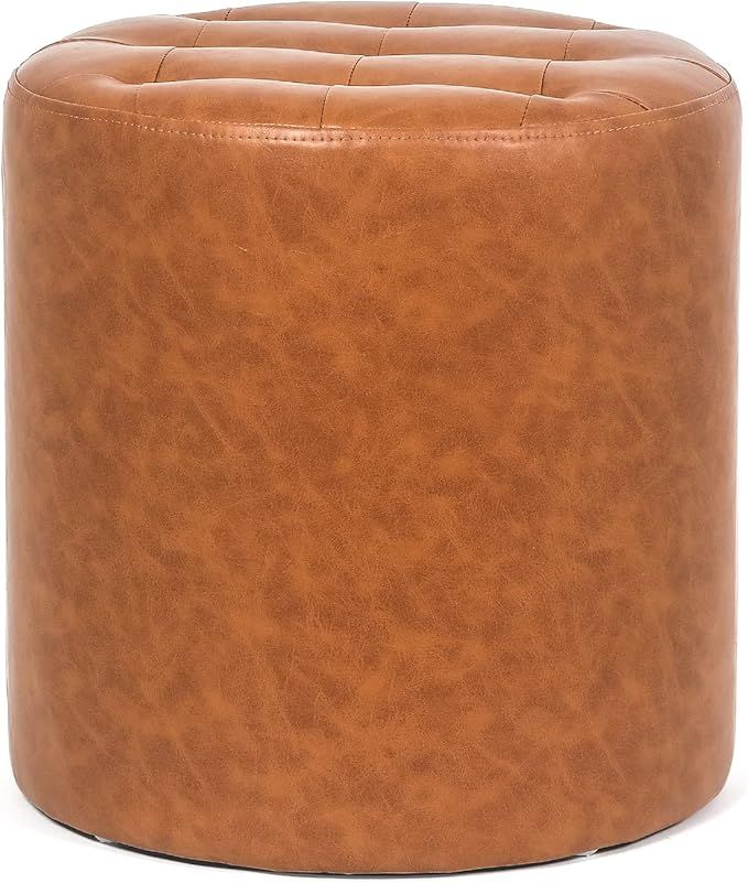 Joveco Round Footrest Ottoman Vanity Stool Upholstered Tufted PU Leather Footstools Side Table Pe... | Amazon (US)