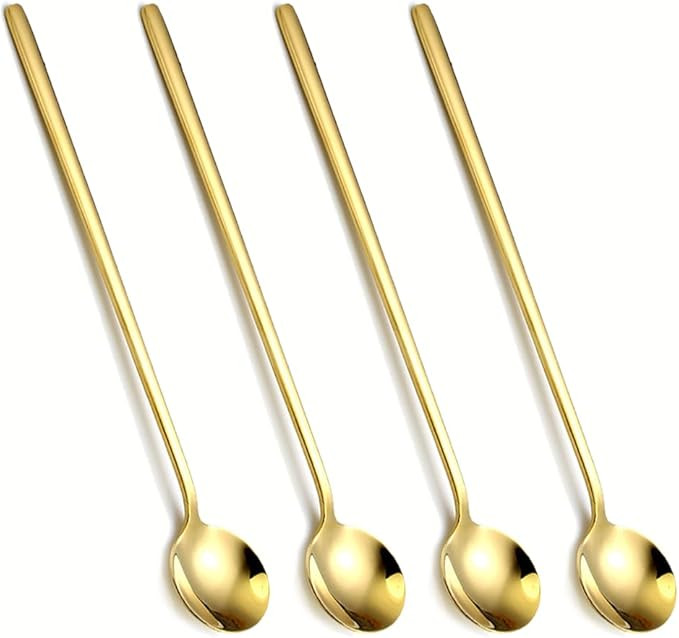 4 PCS 6.7 Inches Coffee Spoons, Stirring Spoons, Tea Spoons Long Handle, Gold Teaspoons, Gold Spo... | Amazon (US)
