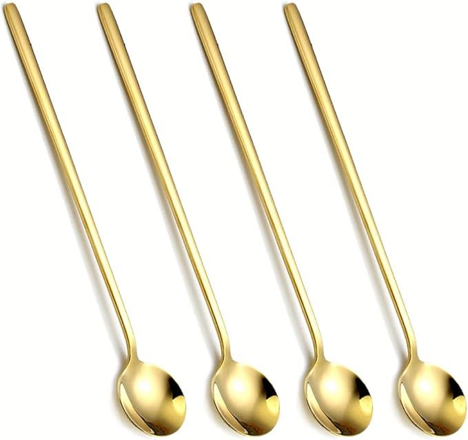 4 PCS 6.7 Inches Coffee Spoons, Stirring Spoons, Tea Spoons Long Handle, Gold Teaspoons, Gold Spo... | Amazon (US)