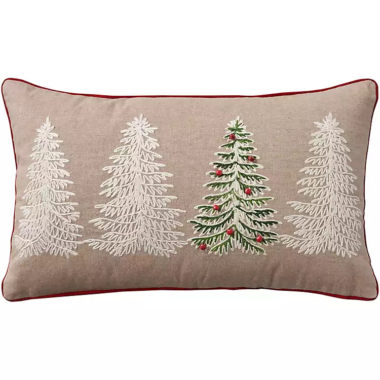 Tan Embroidered Trees Lumbar Pillow | Kirkland's Home