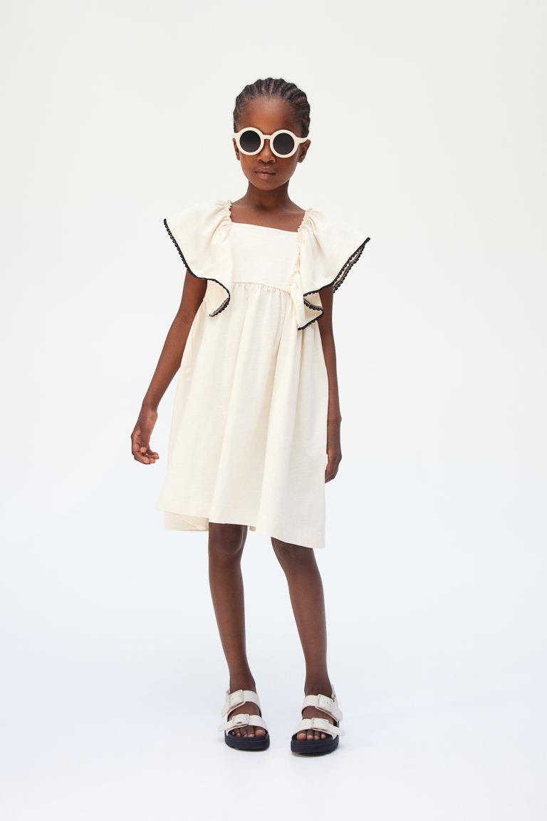 Butterfly-sleeved Jersey Dress - Square Neckline - Short sleeve - Cream - Kids | H&M US | H&M (US + CA)