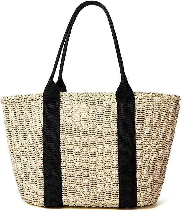 Women Straw Bags Summer Beach Large Tote Bag Handmade Woven Shoulder Crossbody Handbag | Amazon (US)