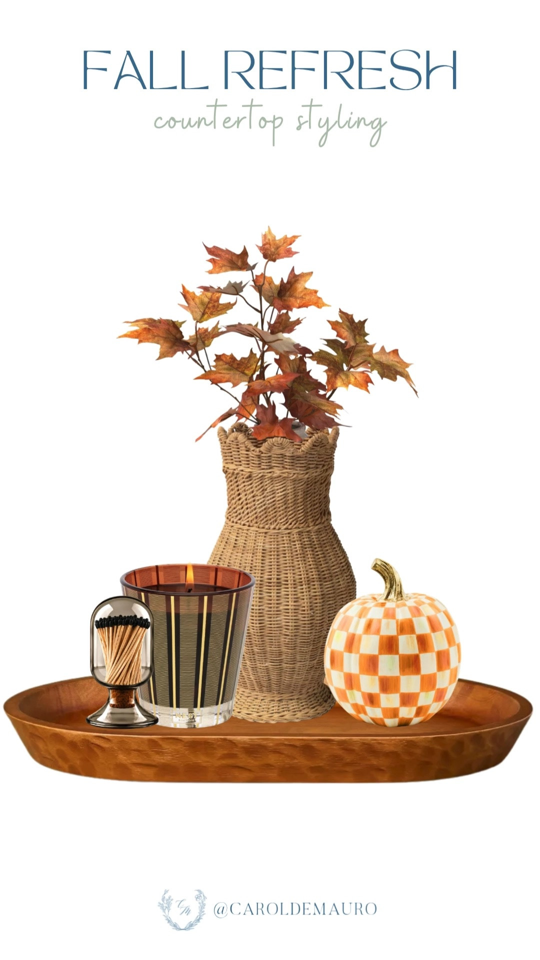 Such an easy way to bring fall into any space! A woven vase, warm candle, and checkered pumpkin make the countertop feel so seasonal.

countertop styling, fall decor, kitchen counter decor, fall candle, woven vase, checkered pumpkin, home refresh, autumn styling

#LTKSeasonal #LTKHome