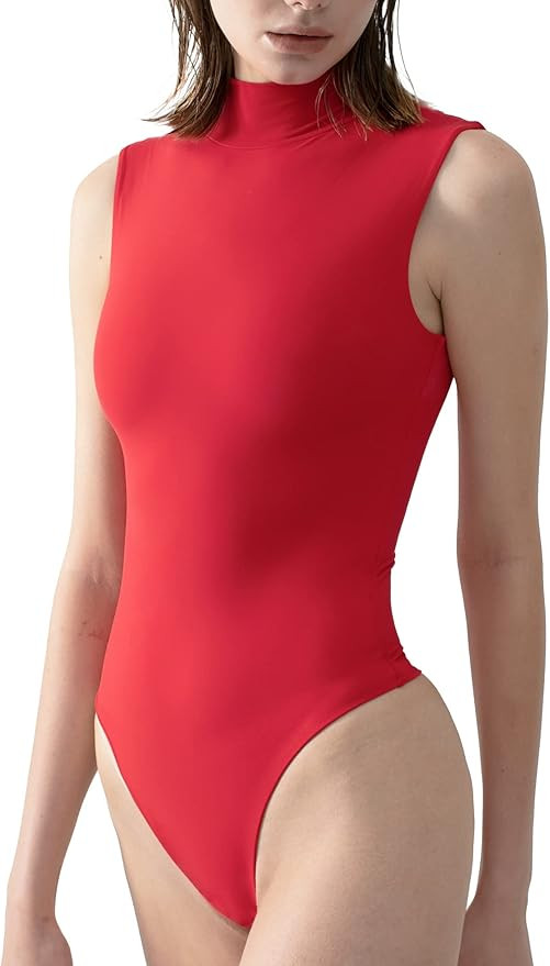 PUMIEY Women's Mock Turtle Neck Sleeveless Bodysuit Sexy Tank Tops Sharp Collection | Amazon (US)