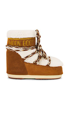 MOON BOOT Icon Low Shearling Boot in Whiskey & Off White from Revolve.com | Revolve Clothing (Global)