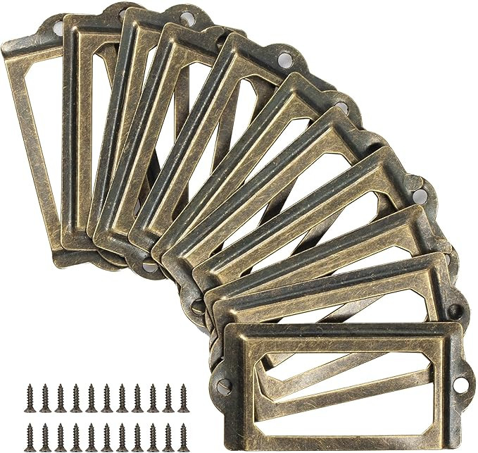 ISKYBOB 24 Pack Antique Label Holder Metal Name Card Frame for Furniture Cabinet Drawer Case,Bron... | Amazon (US)