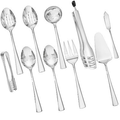 Aoibox 10-Piece Stainless Steel Serving Utensil Set with Slotted Spoon, Fork, Tong, Soup Ladle, Cake Server, Butter Knife, Ice Tong for Buffet,Parties | Target