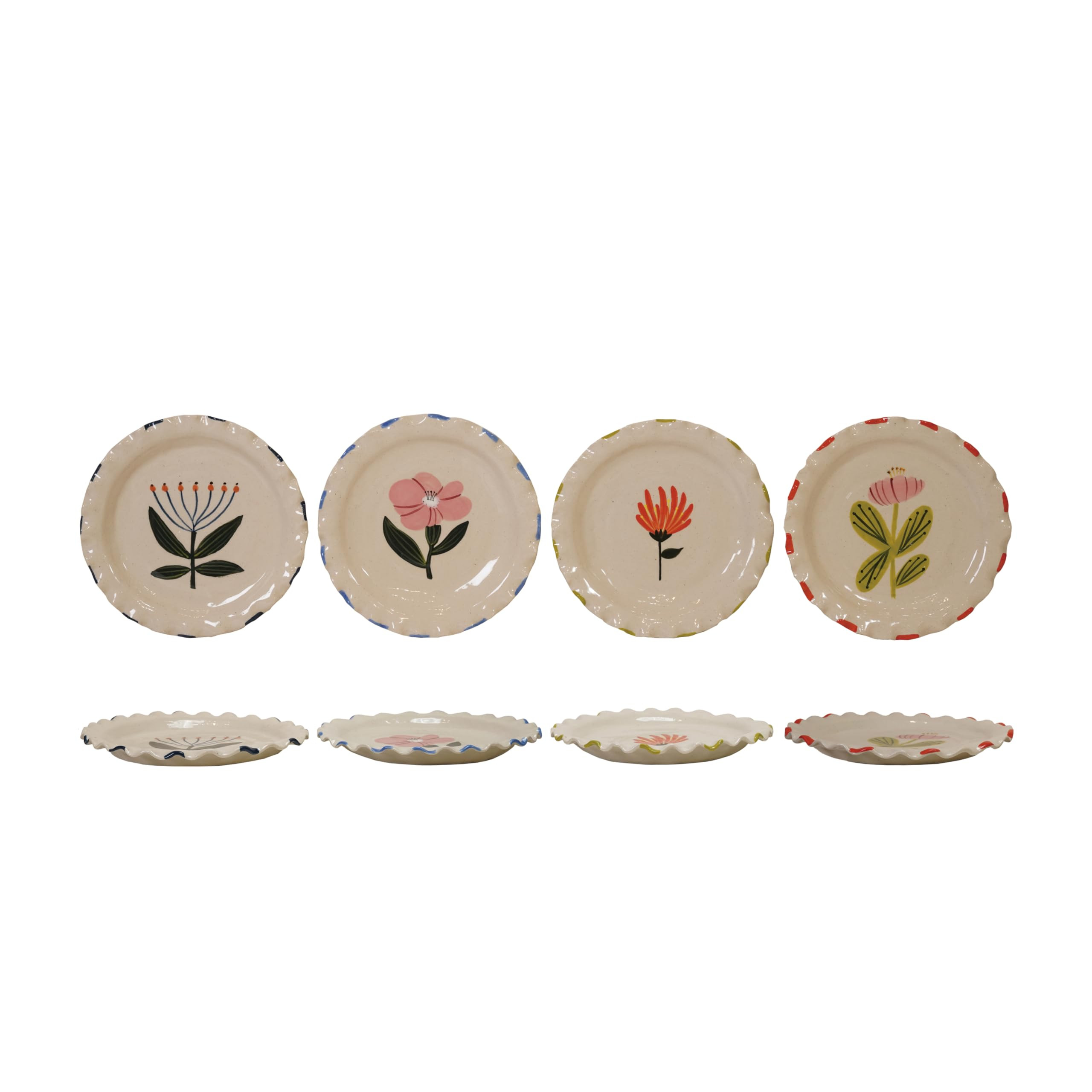 Creative Co-Op 4-Piece Stoneware Plate Set with Flower Image, Multicolor | Amazon (US)