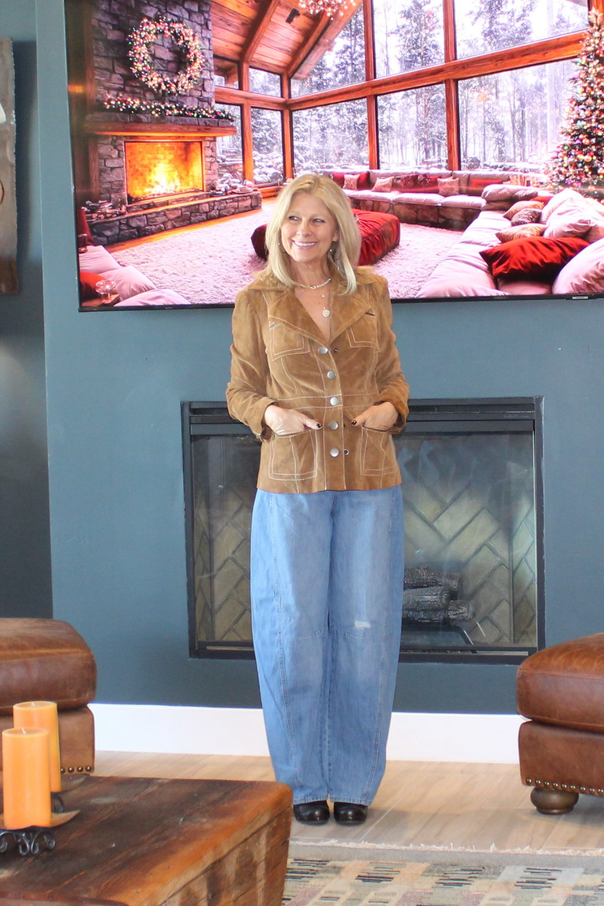 Um yes these jeans are so good! They are a little different and a lot of fun! Very dry high waisted and long but they still works for my short waist and long legs. I have to tell you that I am having more fun with second hand too. This jacket! 100% suede leather from Poshmark! You have to check them out. Do your part in the use and reuse market! 

#LTKStyleTip #LTKCyberWeek #LTKSeasonal