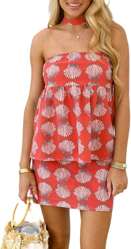 Women Y2k Mini Skirt Set Boho Floral Print Tube Top Bodycon Short Skirt 2 Piece Summer Beach Outf... | Amazon (US)