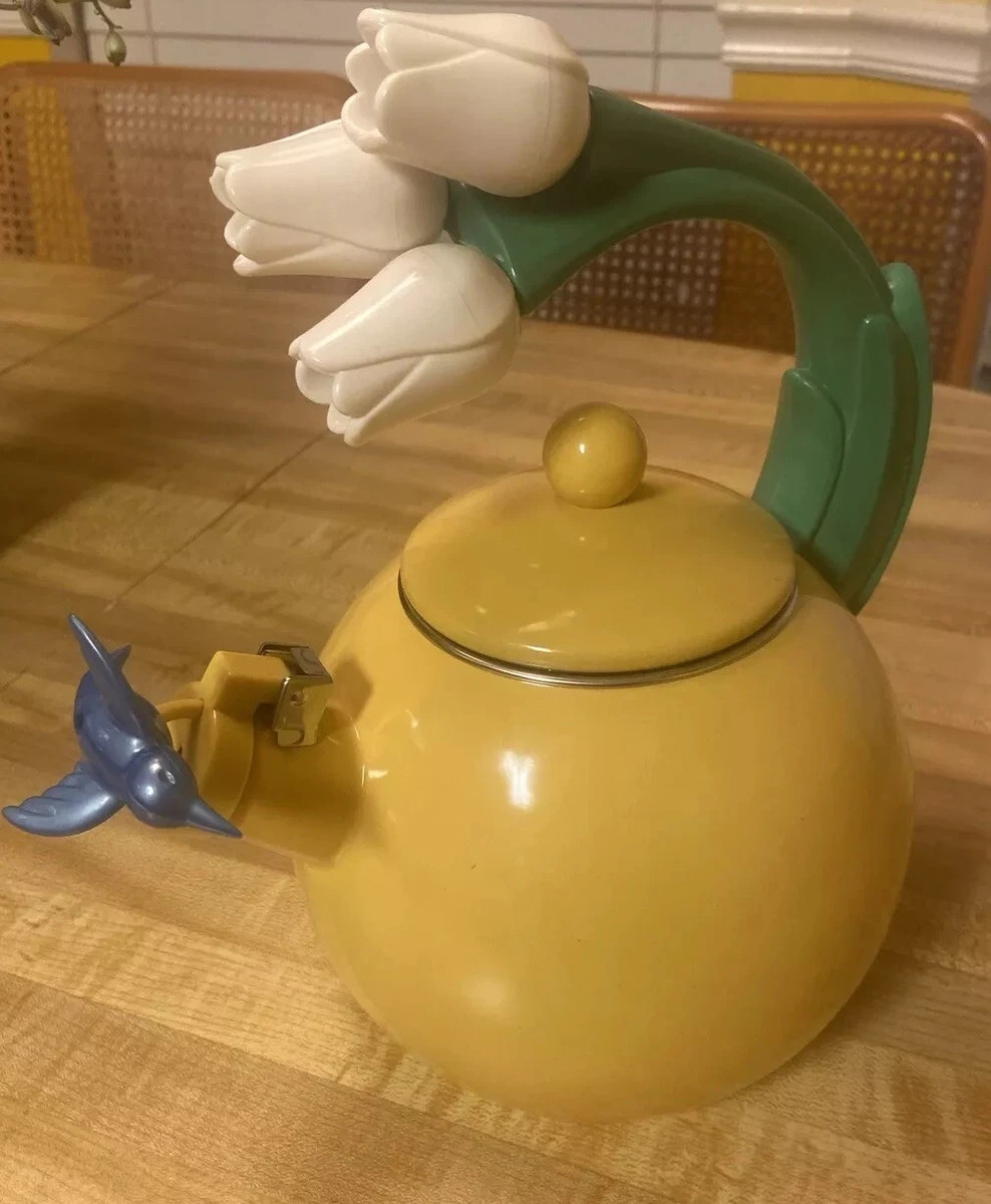Vintage Via Ancona 1995 Yellow Whistling Tea Pot Hummingbird & Tulips Kettle  | eBay | eBay US