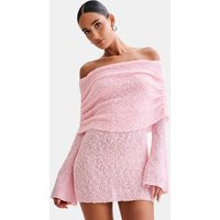 Marisol Off Shoulder Boucle Mini Dress - Baby Pink I MESHKI I Size S | MESHKI US