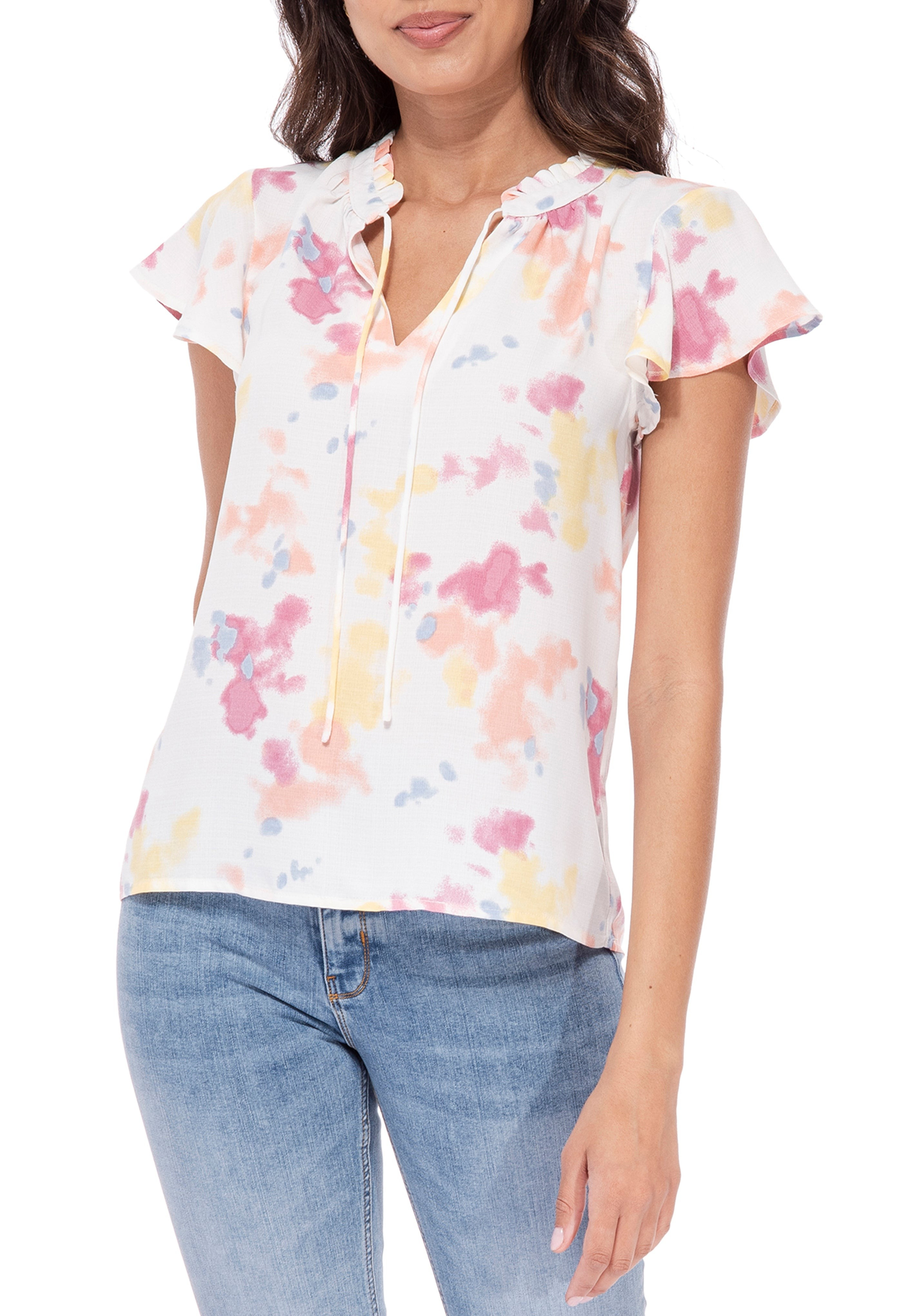 Andi Tie Neck Flutter Sleeve Top | Bobeau