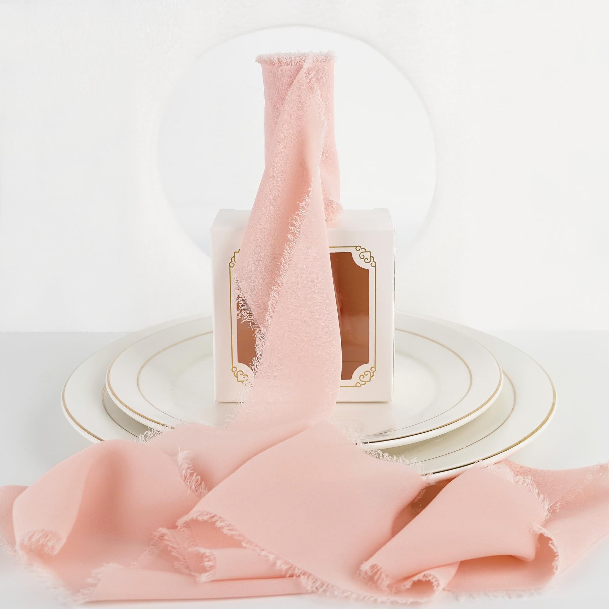 MEEDEE Blush Chiffon Ribbon 3 Inch Fringe Ribbons Pink Chiffon Silk Frayed Edge Ribbon Wide Chiff... | Amazon (US)