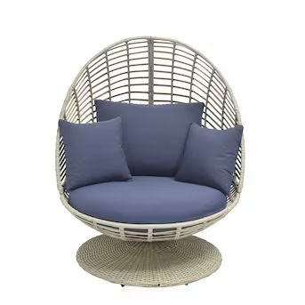 Origin 21 Venza Wicker Gray Steel Frame Swivel Conversation Chair(s) with Navy Cushioned Seat | Lowe's