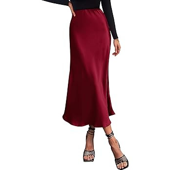 BTFBM 2025 Womens Summer Fall Long Satin Skirt Silk Elegant High Waist Cocktail Party Wedding Flo... | Amazon (US)