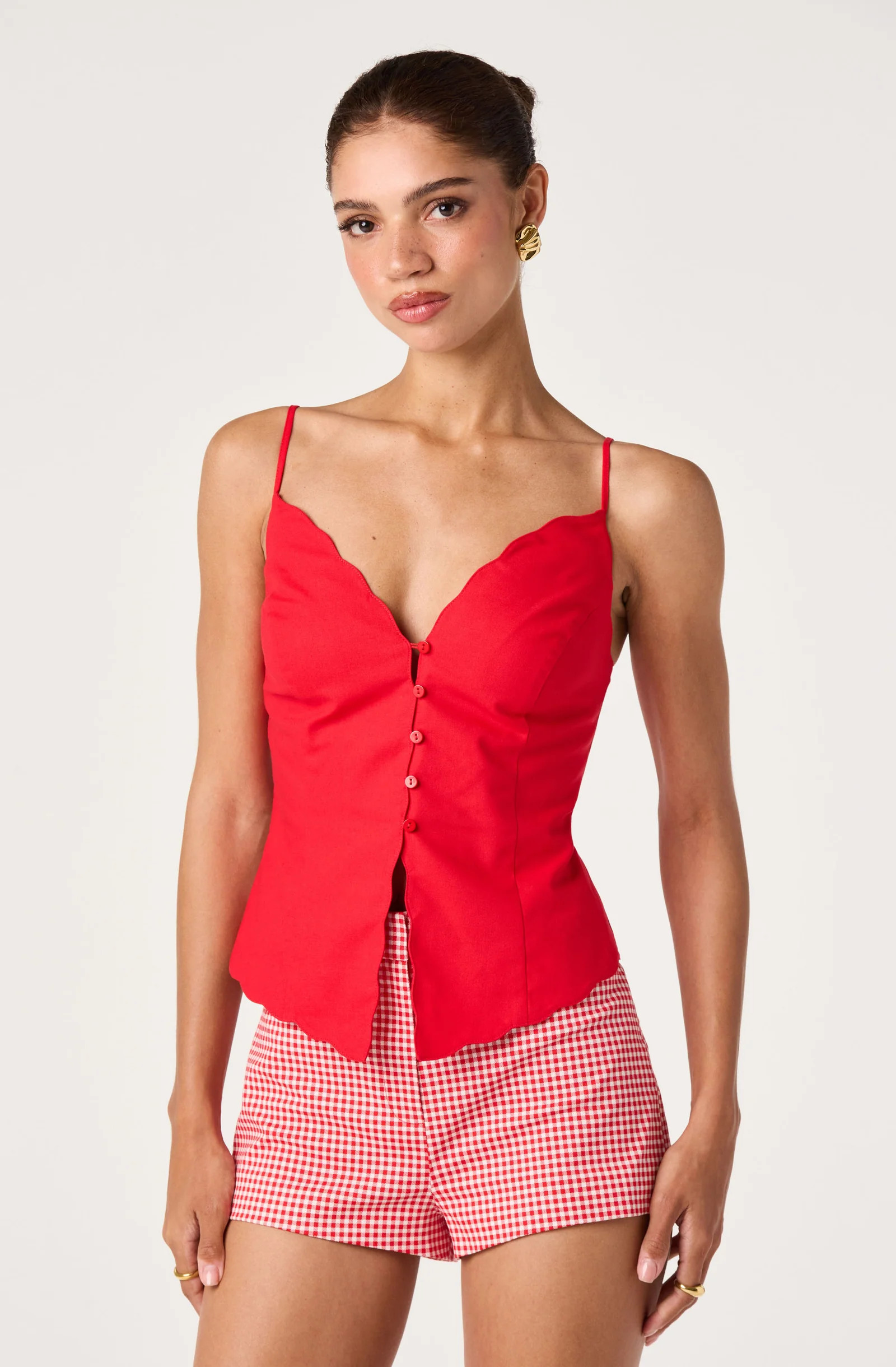 Odette V-Neck Button-Front Tank Top - Red / XS | ASTR The Label (US)