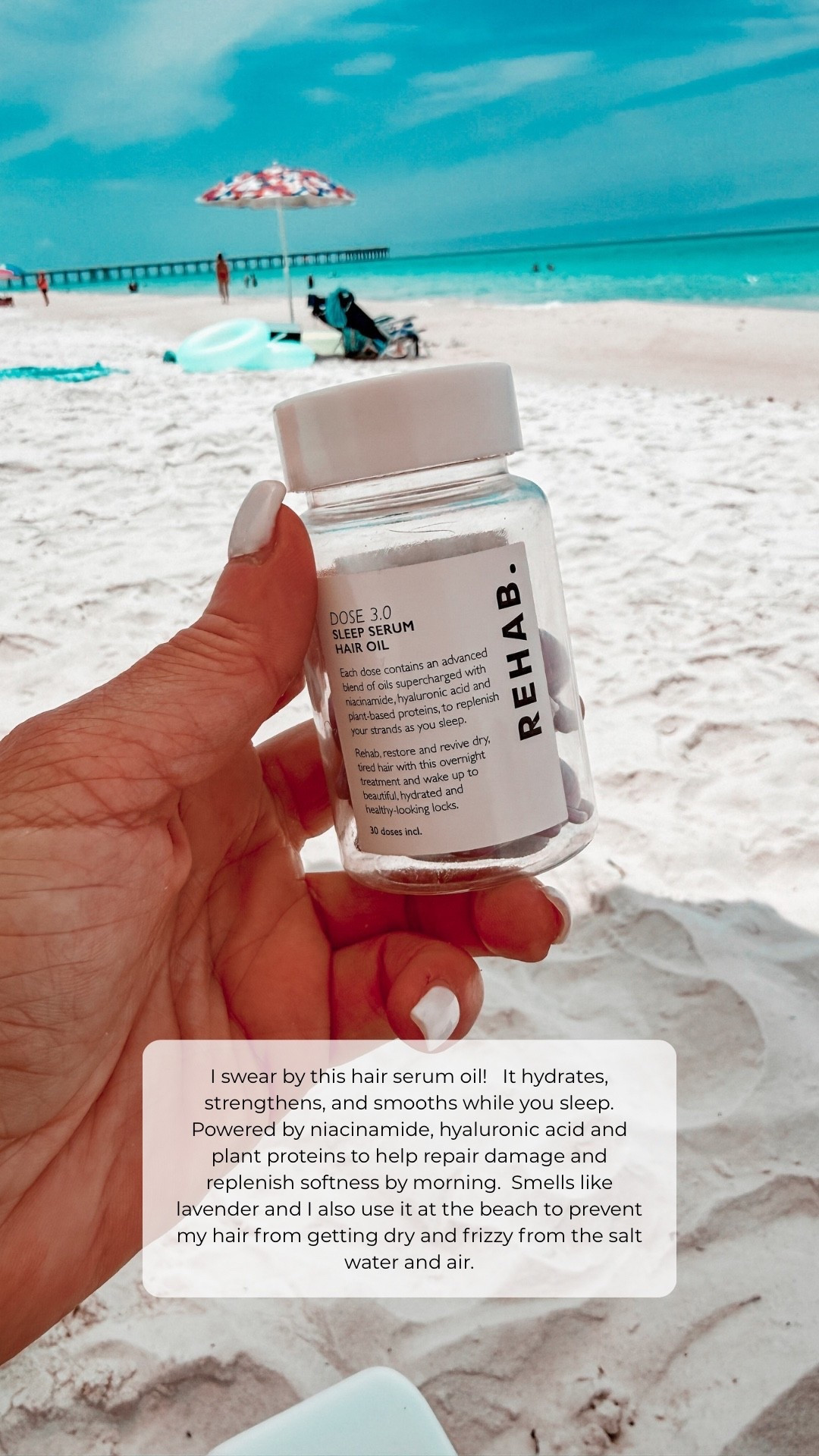 Beach-day hair essential 🌊☀️ This overnight serum oil has been saving my hair from salt water + humidity. I use it before bed for softer, smoother strands by morning and also run a little through my ends at the beach to keep frizz away. Bonus: it smells like lavender heaven 💜

Amie Pagan, Rehab your hair, overnight hair oil, beach essentials

#LTKselfcare #LTKBeauty #LTKTravel