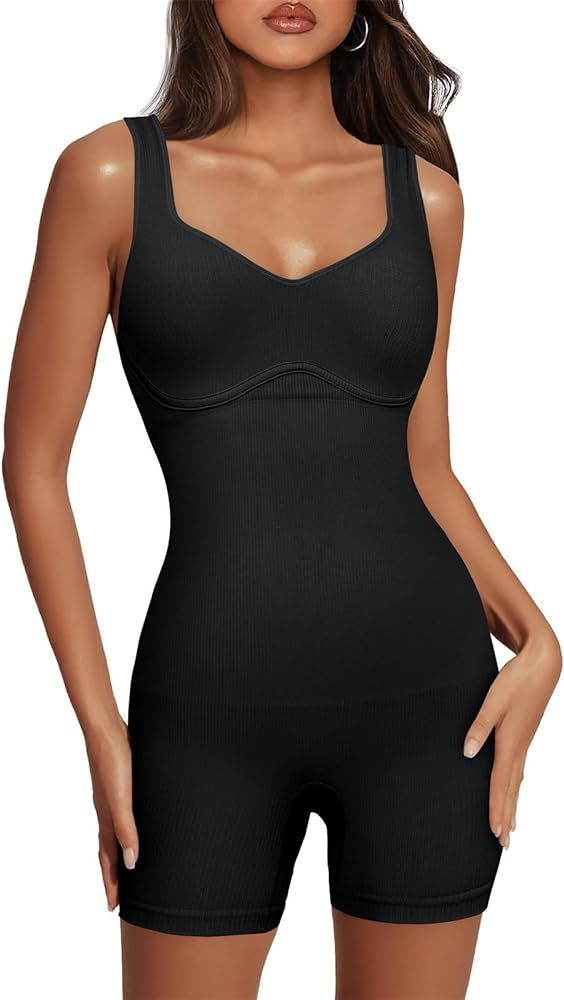 Popilush The Shapewear Jumpsuits for Women V Neck Ribbed Romper Sleeveless Seamless Bodycon Tummy... | Amazon (US)